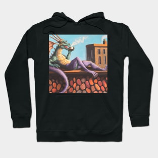 Green Purple Dragon Drinking Coffee Hoodie